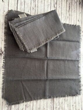 Set Of‎ 8 Williams Sonoma Fringe Gray Linen Napkins Square Dinner Table Setting